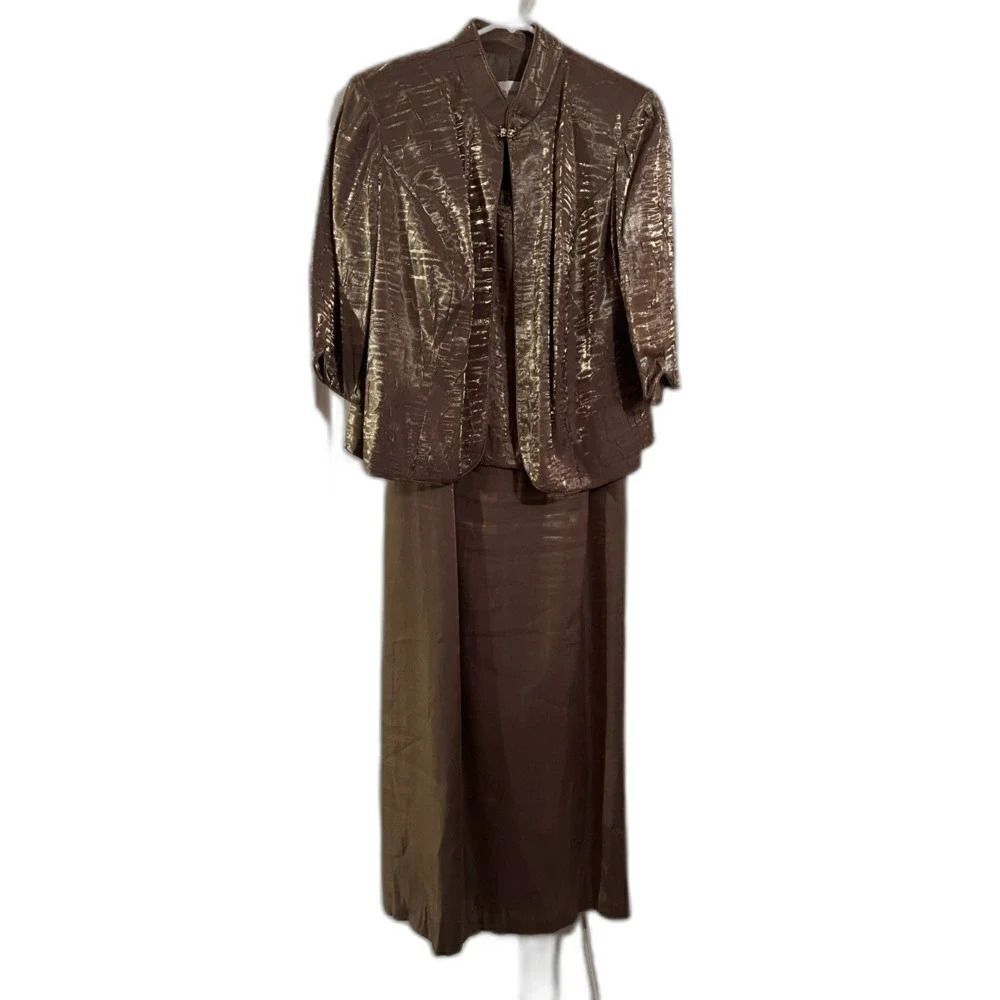 David's Bridal Dress and Jacket Mother of the Bride Groom 16WP Bown Bronze - Picture 2 of 6